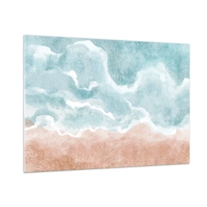 Glasbild - Bild auf glas - Pastellfarbene Wellen in Blau- und Beigetönen erzeugen eine wolkige Abstraktion. - 100x70cm - Cloud-Abstraktion - Moderne Wanddekoration für Wohnzimmer und Schlafzimmer ARTTOR