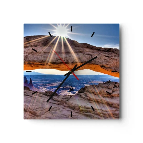 Wanduhr - Glasuhr - Felsbogen mit Blick auf den Canyon bei Sonnenaufgang - 30x30cm - Durch das Felsentor - Moderne Wanddekoration für Wohnzimmer und Schlafzimmer ARTTOR