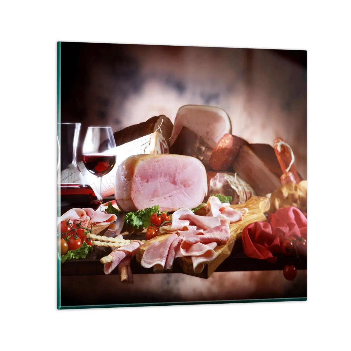 Glasbild - Bild auf glas - Ein kulinarischer Traum mit einer Karaffe - 70x70 cm