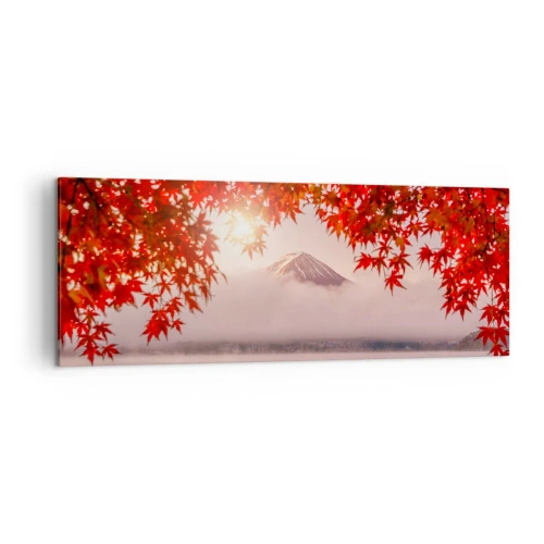 Bild auf Leinwand - Leinwandbild - Ein Boot auf einem See, umgeben von roten Ahornblättern - 140x50cm - Im japanischen Klima - Moderne Wanddekoration für Wohnzimmer und Schlafzimmer ARTTOR