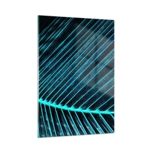Glasbild - Bild auf glas - Makrofotografie eines Palmblattes in Türkistönen - 50x70cm - Grüne Textur - Moderne Wanddekoration für Wohnzimmer und Schlafzimmer ARTTOR
