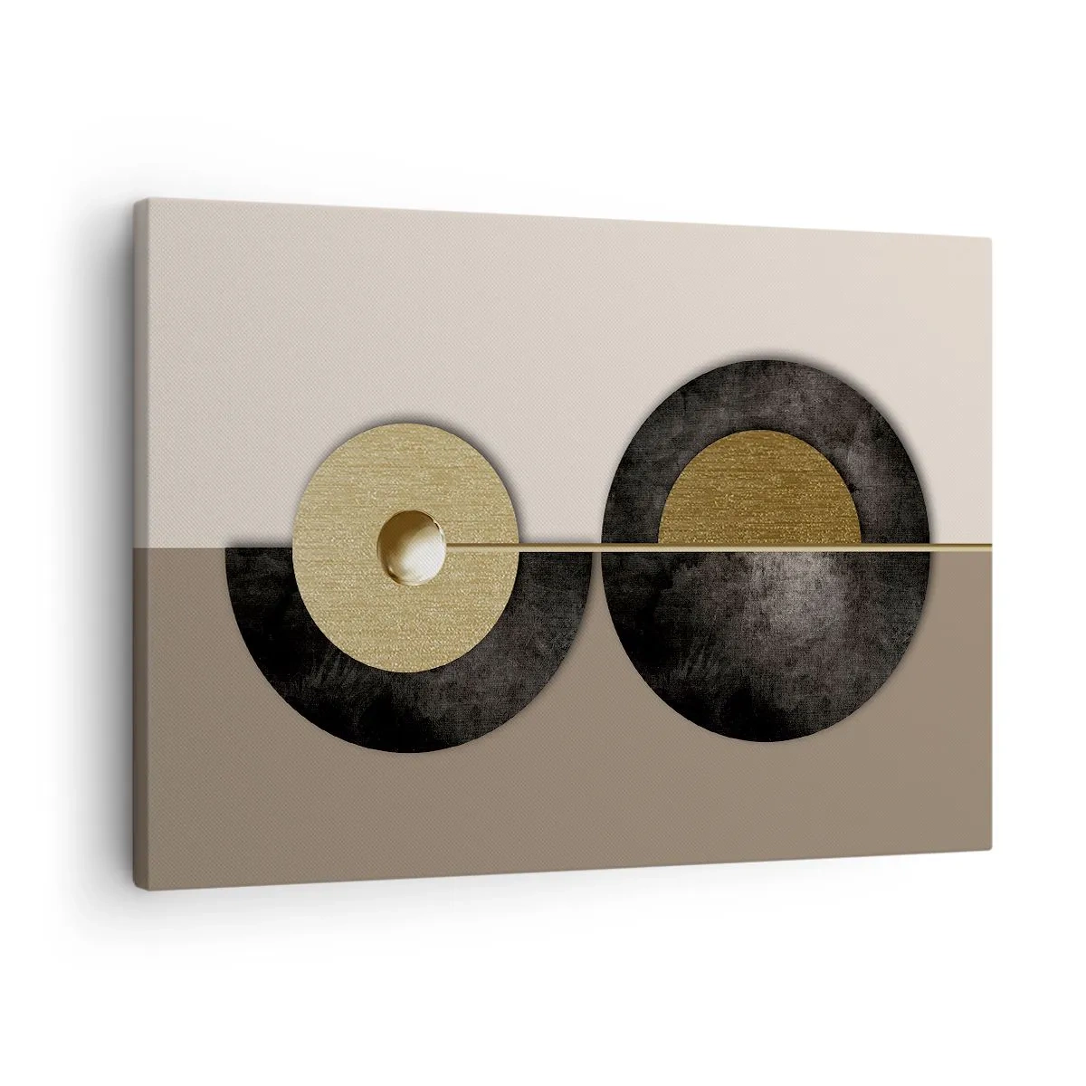 Bild auf Leinwand - Leinwandbild - Abstrakte Kreise in Gold- und Brauntönen - 70x50cm - Variationen rund um den Kreis - Moderne Wanddekoration für Wohnzimmer und Schlafzimmer ARTTOR