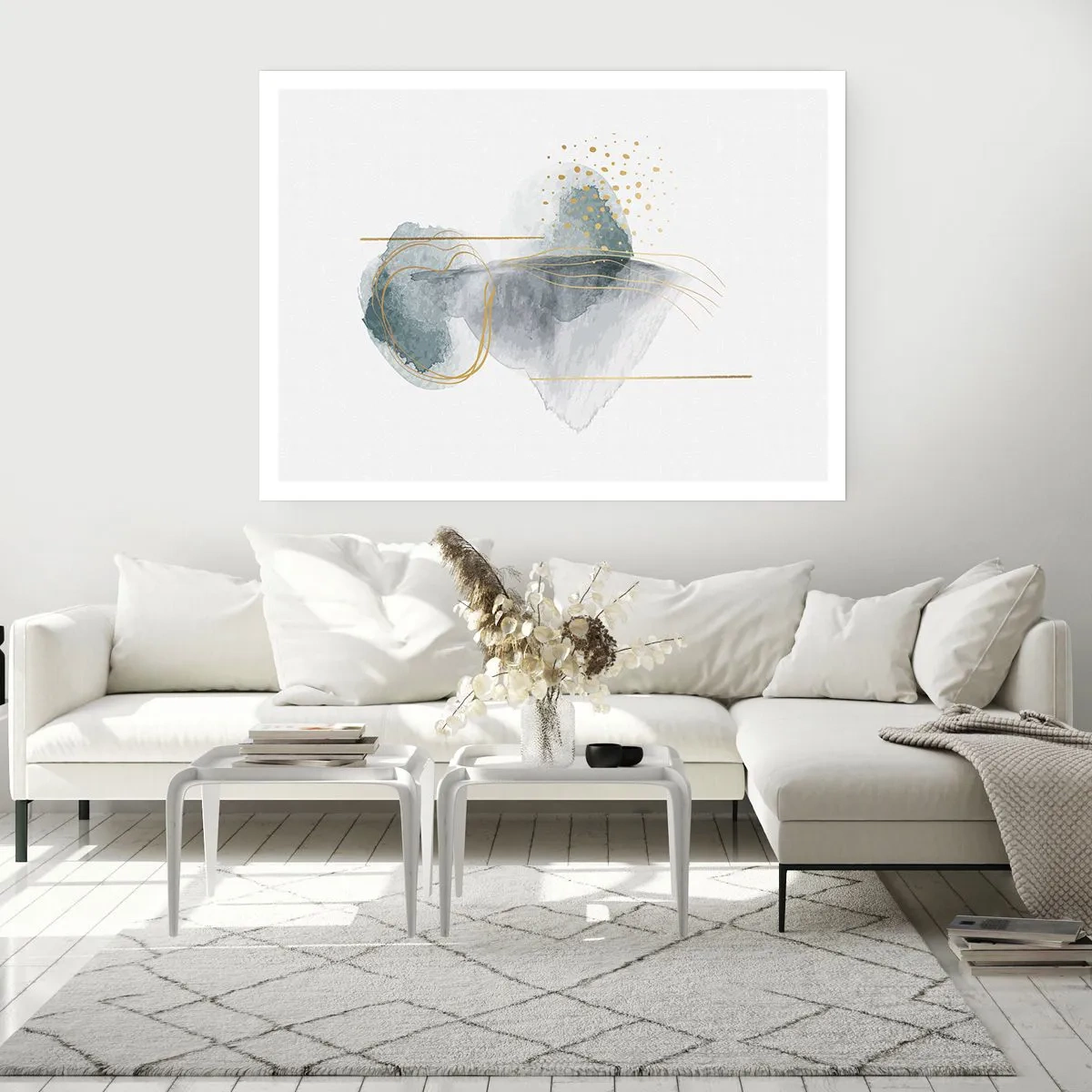 Poster - Eine abstrakte Komposition in Türkis- und Goldtönen. - 100x70cm - Über das Verhältnis von Grau und Gold - Moderne Wanddekoration für Wohnzimmer und Schlafzimmer ARTTOR