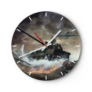 Wanduhr - Glasuhr - Panzer und Flugzeuge im Einsatz - 30x30cm - Der Kampf ist schrecklich und schön - Moderne Wanddekoration für Wohnzimmer, Küche und Schlafzimmer ARTTOR