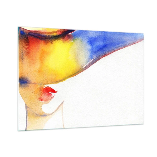 Glasbild - Bild auf glas - Porträt einer Frau in farbenfroher Aquarell-Abstraktion - 100x70cm - Bildnis einer Dame - Moderne Wanddekoration für Wohnzimmer und Schlafzimmer ARTTOR
