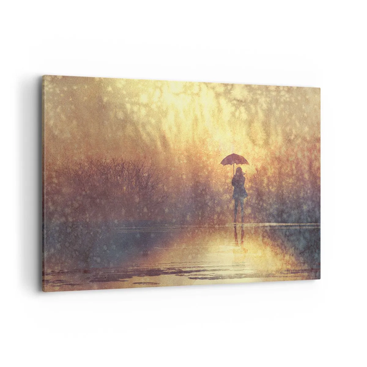 Bild auf Leinwand - Leinwandbild - Eine Figur mit einem Regenschirm in einer nebligen Landschaft voller Reflexionen - 100x70cm - Ich habe das Gefühl, dass mich jemand ansieht - Moderne Wanddekoration für Wohnzimmer und Schlafzimmer ARTTOR
