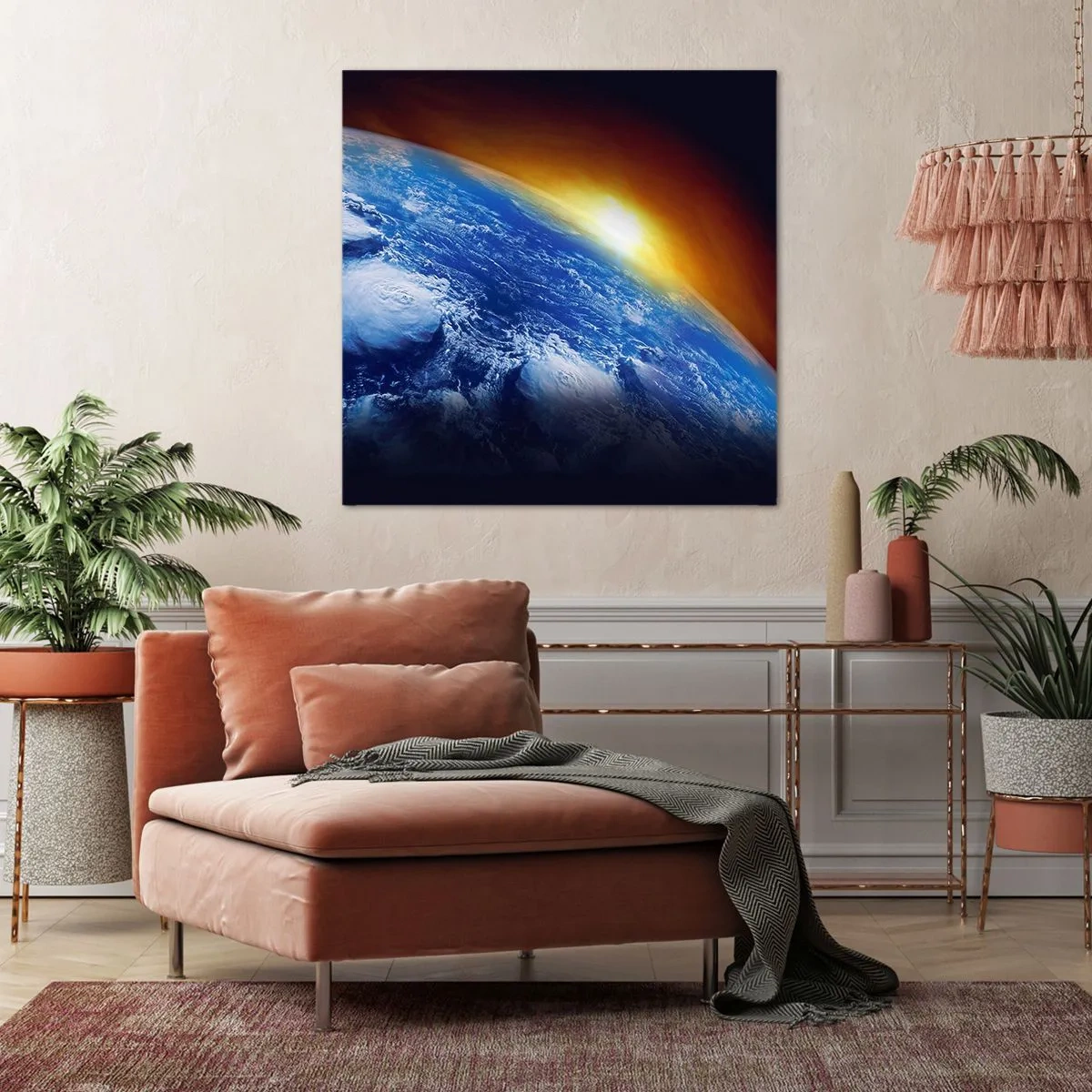Bild auf Leinwand - Leinwandbild - Sonnenaufgang über dem blauen Planeten - 60x60 cm