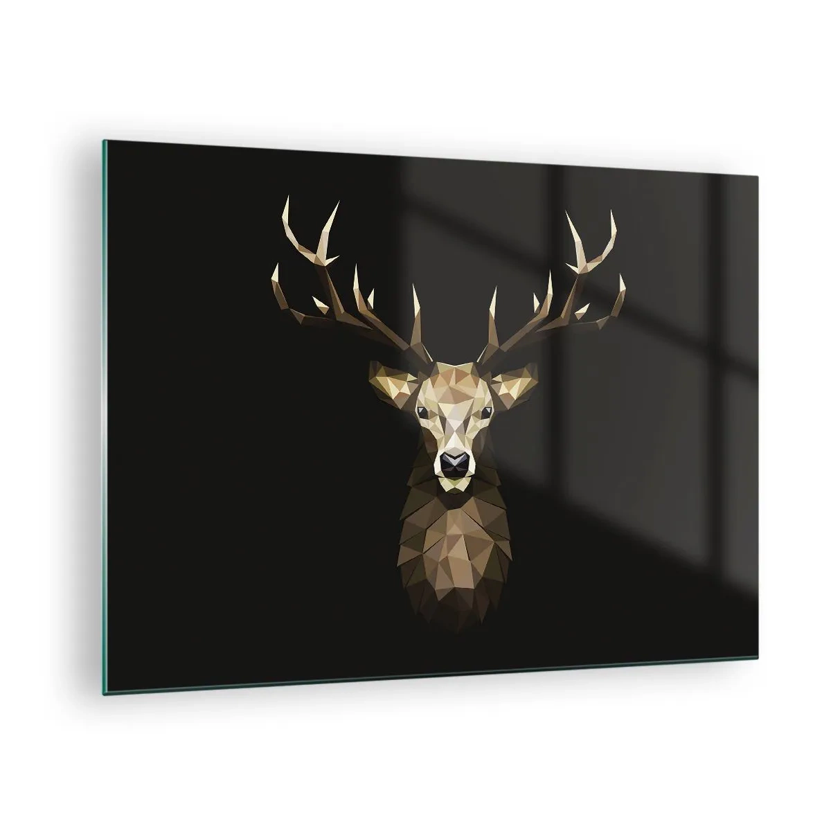 Glasbild - Bild auf glas - Geometrischer Hirsch auf schwarzem Hintergrund - 70x50cm - Kubistischer Hirsch - Moderne Wanddekoration für Wohnzimmer und Schlafzimmer ARTTOR