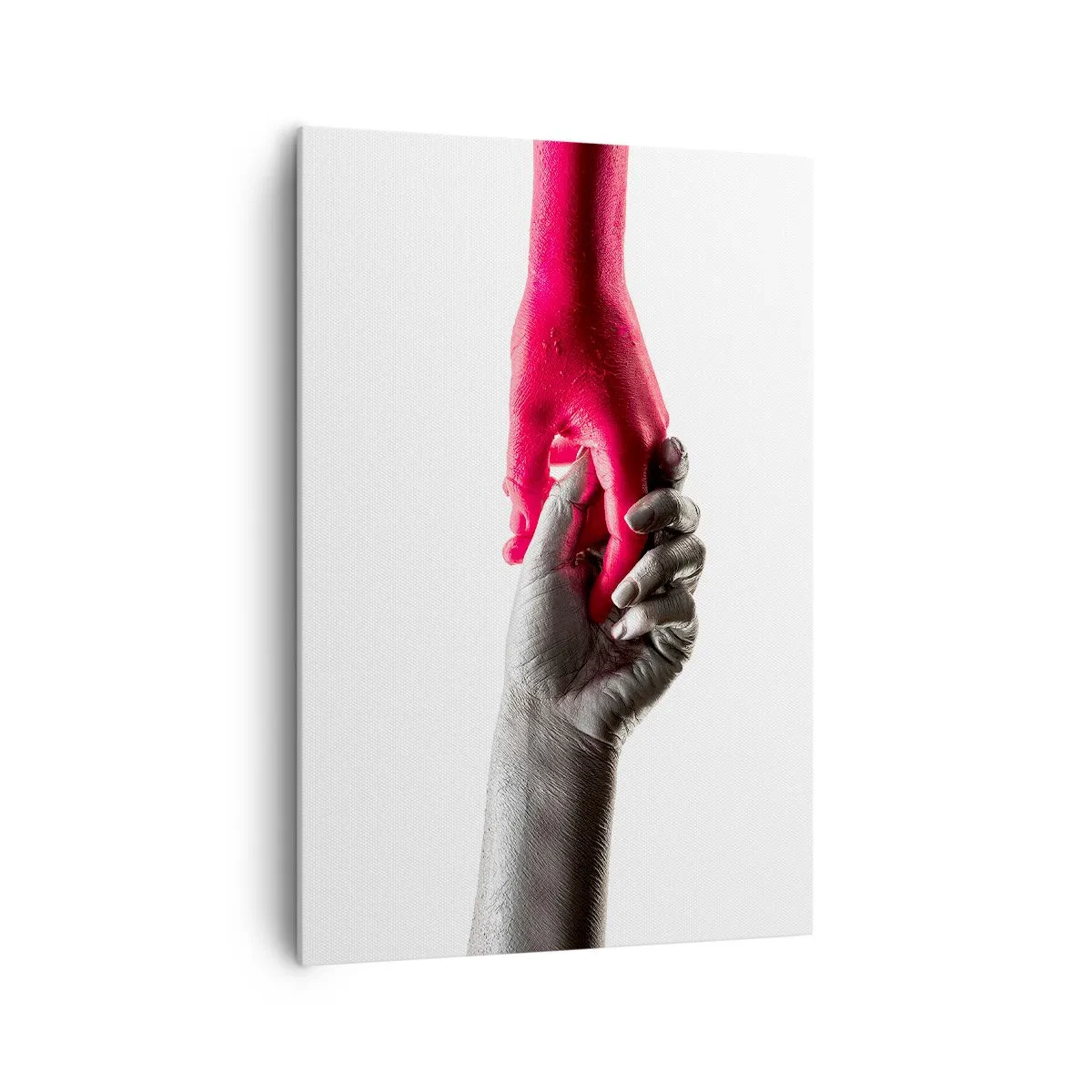 Bild auf Leinwand - Leinwandbild - Symbolische Hände in Silber und Rot - 70x100cm - Gemeinsam, obwohl anders - Moderne Wanddekoration für Wohnzimmer und Schlafzimmer ARTTOR