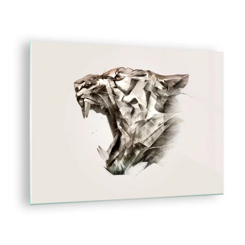Glasbild - Bild auf glas - Geometrische Darstellung eines brüllenden Tigers auf hellem Hintergrund - 70x50cm - Du weißt schon wer das Sagen hat - Moderne Wanddekoration für Wohnzimmer und Schlafzimmer ARTTOR