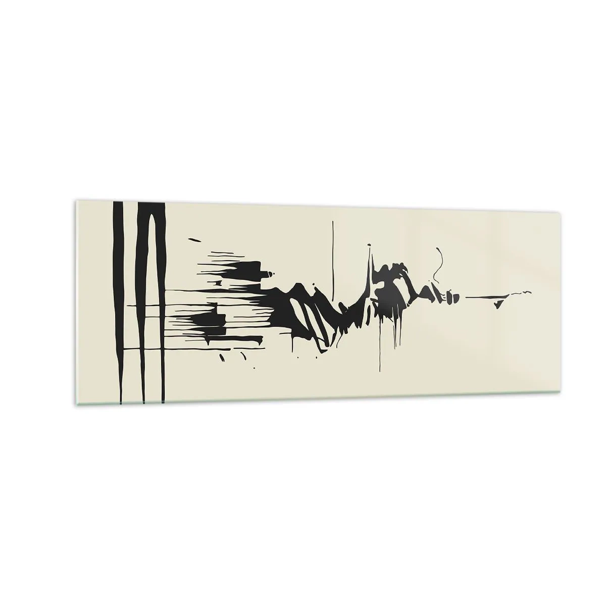 Glasbild - Bild auf glas - Minimalistische Abstraktion mit schwarzen Linien auf hellem Hintergrund - 140x50cm - Hastige Abstraktion - Moderne Wanddekoration für Wohnzimmer und Schlafzimmer ARTTOR
