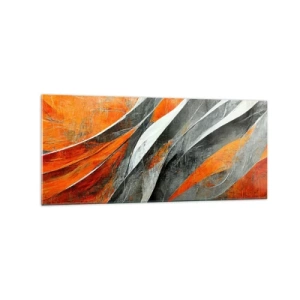 Glasbild - Bild auf glas - Abstrakte Linien in Orange- und Grautönen - 120x50cm - Hitze und Kälte - Moderne Wanddekoration für Wohnzimmer und Schlafzimmer ARTTOR