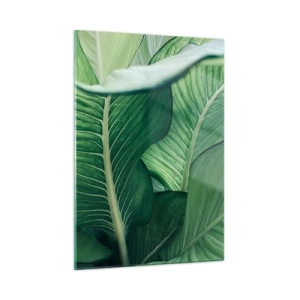 Glasbild - Bild auf glas - Üppige grüne Blätter in Nahaufnahme und natürlichem Licht - 50x70cm - Intensiv grünes Leben - Moderne Wanddekoration für Wohnzimmer und Schlafzimmer ARTTOR