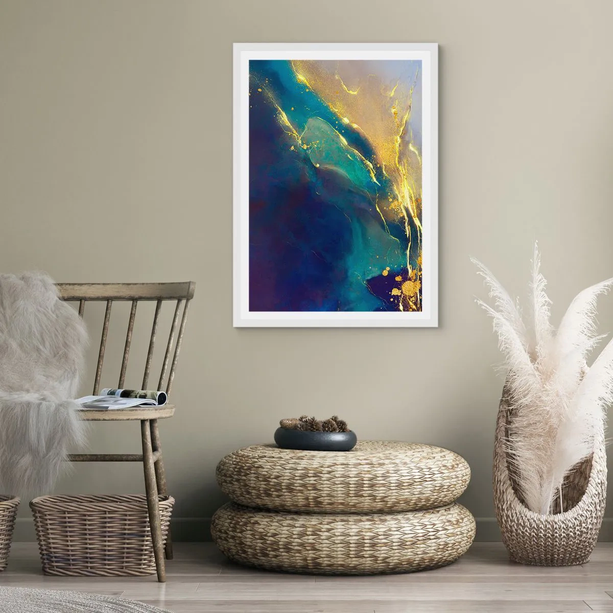 Poster in einem weißen Rahmen - Der goldene Teich - 40x50 cm