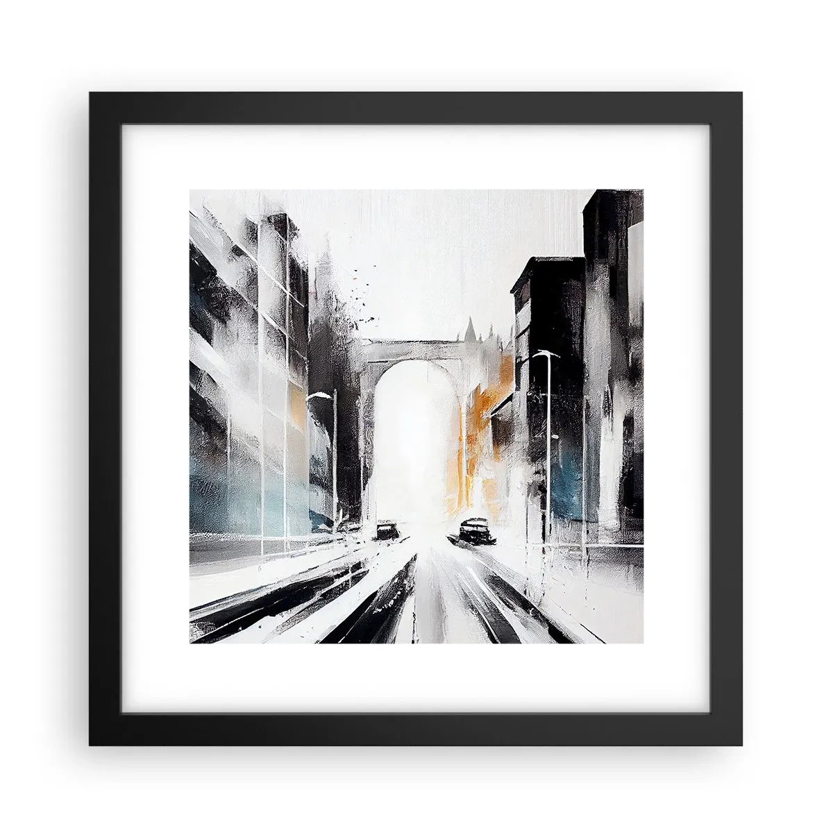 Poster in einem schwarzem Rahmen - Stadtstudie: Architektur und Bewegung - 30x30 cm