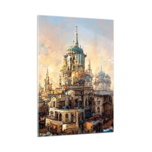 Glasbild - Bild auf glas - Ein fantastisches Panorama der Stadt mit Türmen und Palästen - 50x70cm - Stadt der Städte - Moderne Wanddekoration für Wohnzimmer und Schlafzimmer ARTTOR