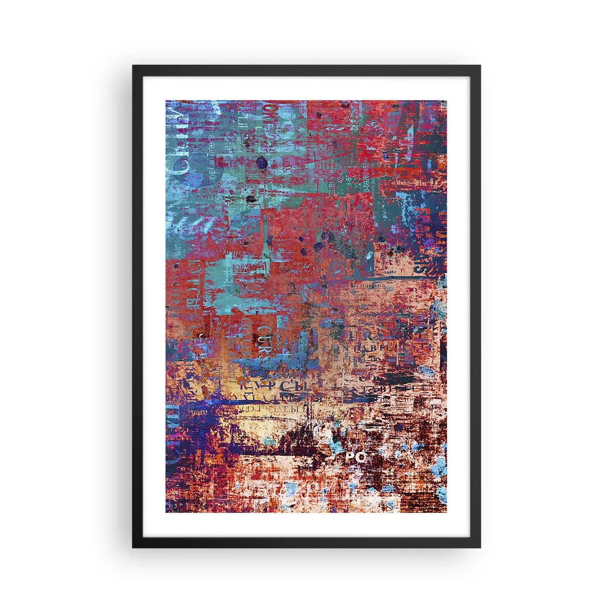 Poster in einem schwarzem Rahmen - Farbenfrohe Abstraktion mit intensiven Rot- und Blautönen - 50x70cm - Erinnerung und Vergessen - Moderne Wanddekoration für Wohnzimmer und Schlafzimmer ARTTOR