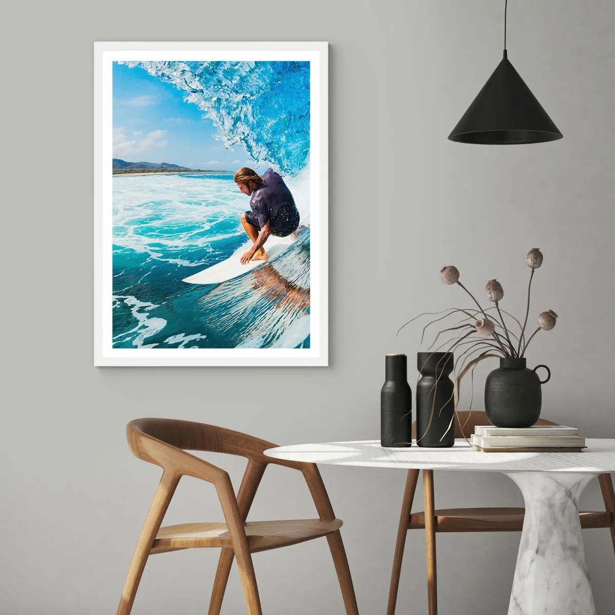 Poster in einem weißen Rahmen - Tanzen mit den Wellen - 61x91 cm