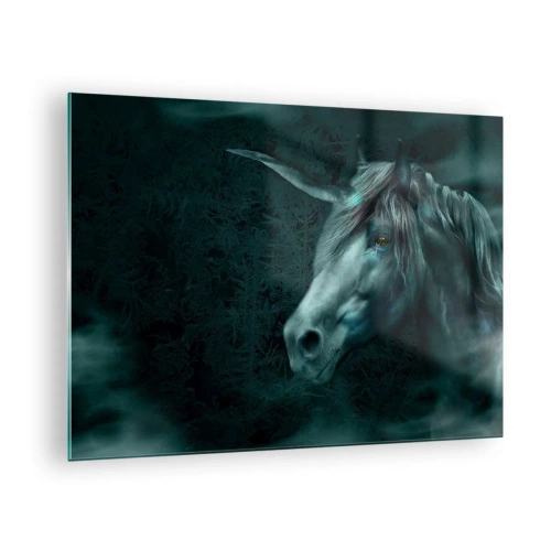 Glasbild - Bild auf glas - Einhorn im geheimnisvollen Wald - 70x50cm - In einem Märchenwald - Moderne Wanddekoration für Wohnzimmer und Schlafzimmer ARTTOR