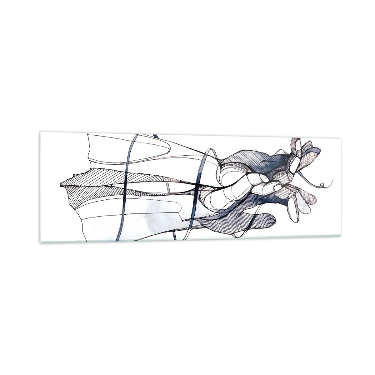 Glasbild - Bild auf glas - Eine subtile Zeichnung einer Hand mit einer zarten Blume - 160x50cm - Touch-Studie - Moderne Wanddekoration für Wohnzimmer und Schlafzimmer ARTTOR
