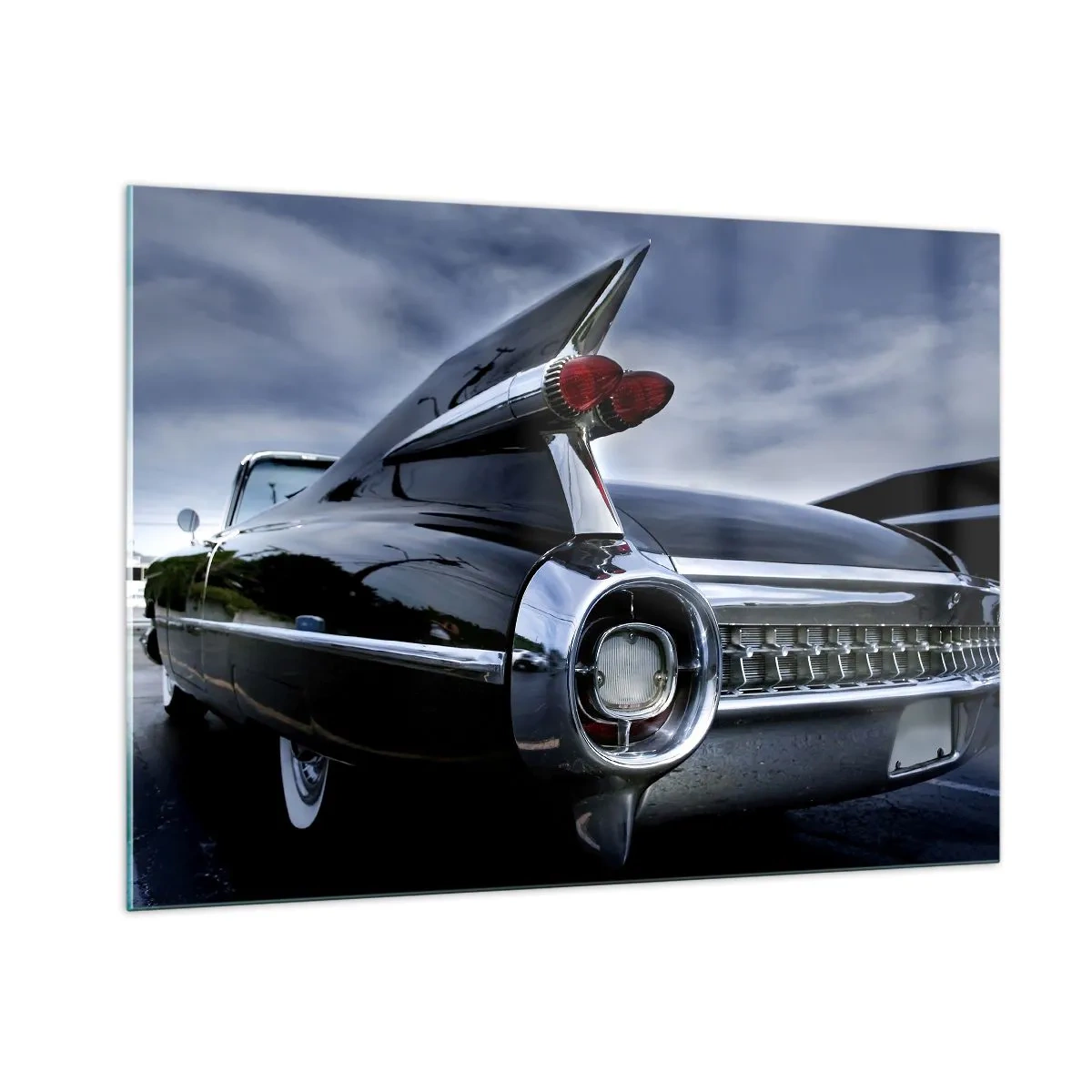 Glasbild - Bild auf glas - Stilvolle Oldtimer-Rückleuchten in glänzendem Schwarz - 100x70cm - Deshalb ist es schön! - Moderne Wanddekoration für Wohnzimmer und Schlafzimmer ARTTOR