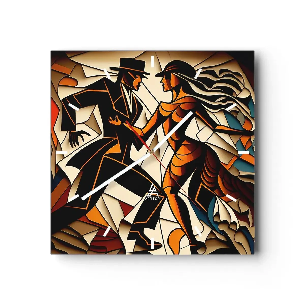 Wanduhr - Glasuhr - Ein dynamisches Paar tanzt in abstrakter Form. - 30x30cm - Tanz der Passion und Leidenschaft - Moderne Wanddekoration für Wohnzimmer und Schlafzimmer ARTTOR