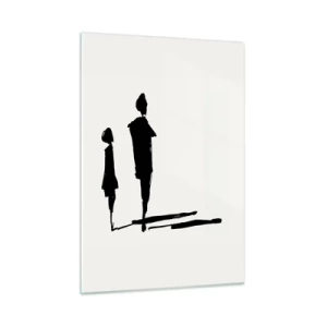 Glasbild - Bild auf glas - Schwarze Silhouetten zweier Figuren mit Schatten auf hellem Hintergrund - 50x70cm - Mit Sicherheit zusammen? - Moderne Wanddekoration für Wohnzimmer und Schlafzimmer ARTTOR