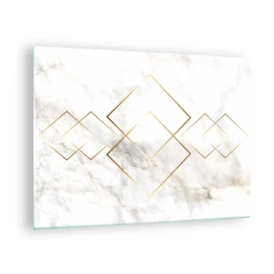 Glasbild - Bild auf glas - Geometrische goldene Rauten auf weißem Marmorhintergrund - 70x50cm - Ein Blick in die Unendlichkeit - Moderne Wanddekoration für Wohnzimmer und Schlafzimmer ARTTOR