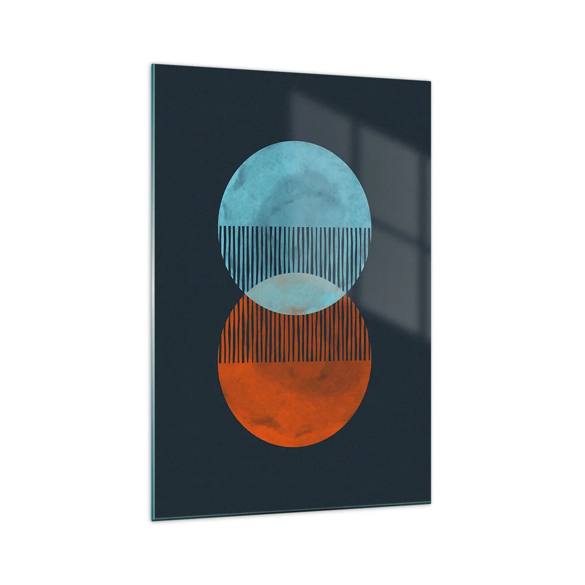 Glasbild - Bild auf glas - Zwei orange und blaue Kreise auf dunklem Hintergrund - 70x100cm - Astronomische Fantasie - Moderne Wanddekoration für Wohnzimmer und Schlafzimmer ARTTOR