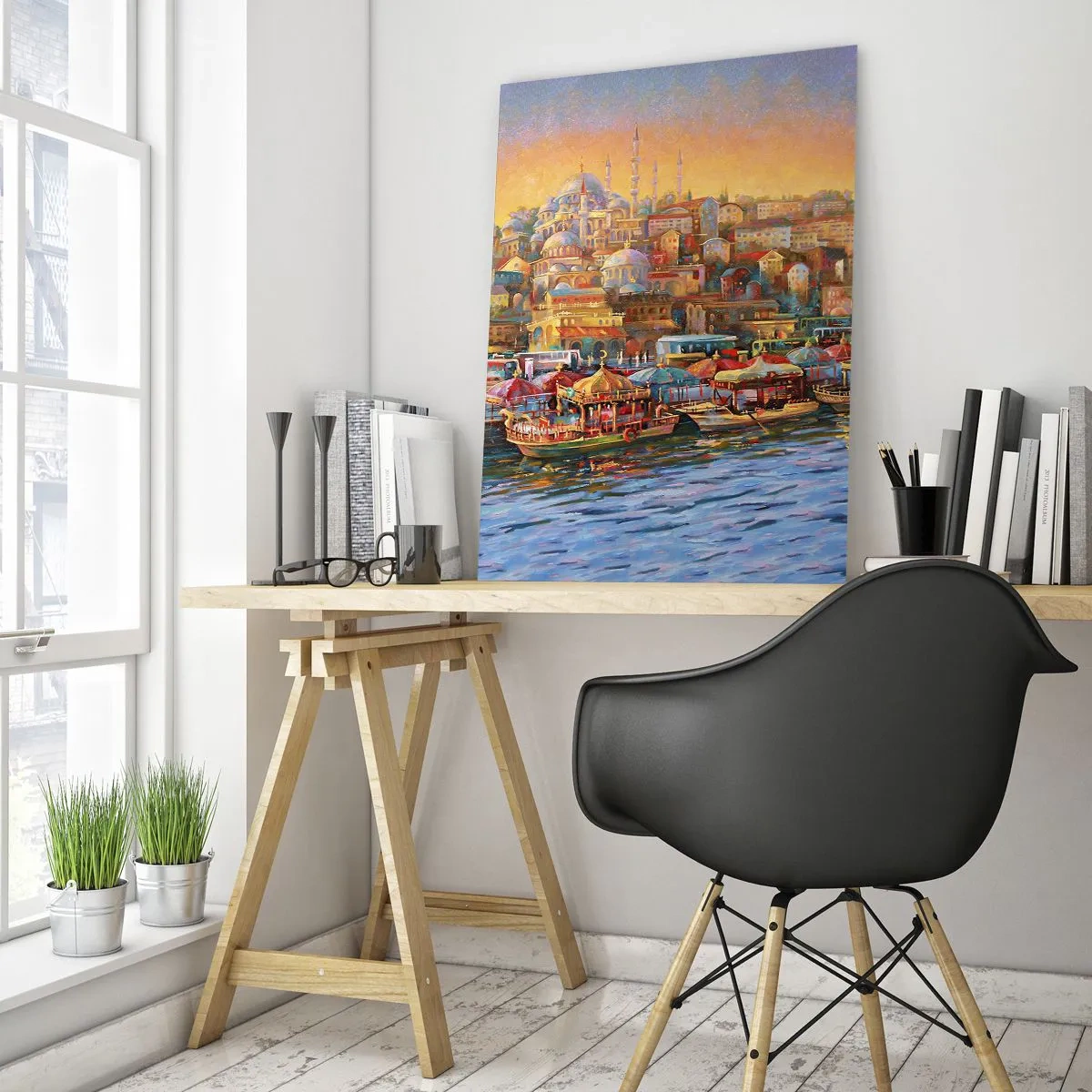 Glasbild - Bild auf glas - Malerisches Panorama von Istanbul mit Blick auf die Bucht und die Stadt - 80x120cm - Istanbuler Geschichte - Moderne Wanddekoration für Wohnzimmer und Schlafzimmer ARTTOR
