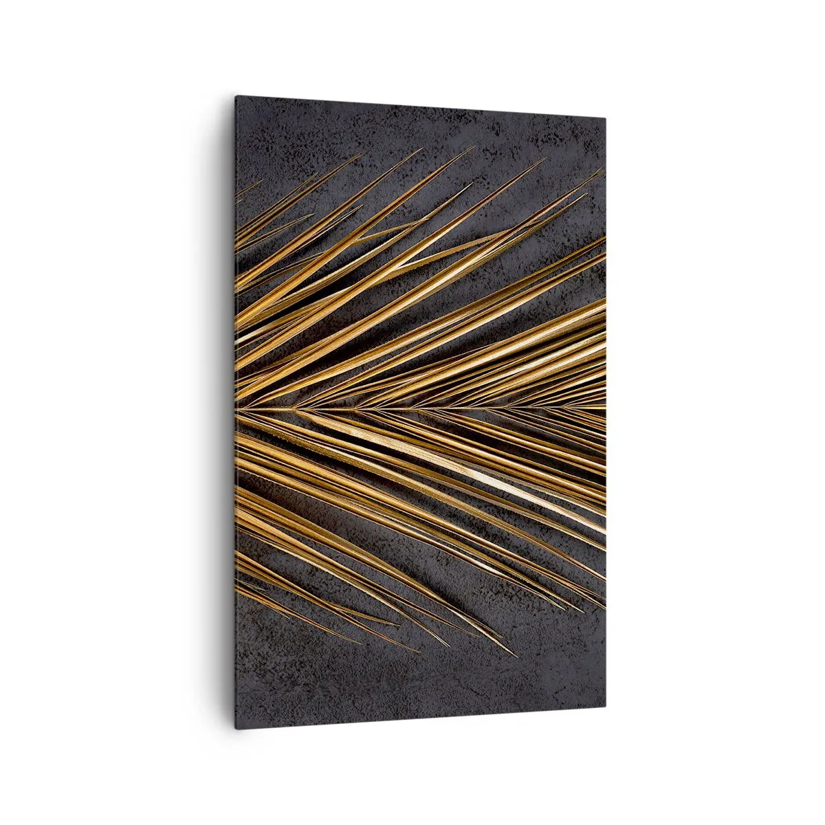 Bild auf Leinwand - Leinwandbild - Goldenes tropisches Blatt auf schwarzem Hintergrund - 80x120cm - Das Gold der Tropen - Moderne Wanddekoration für Wohnzimmer und Schlafzimmer ARTTOR