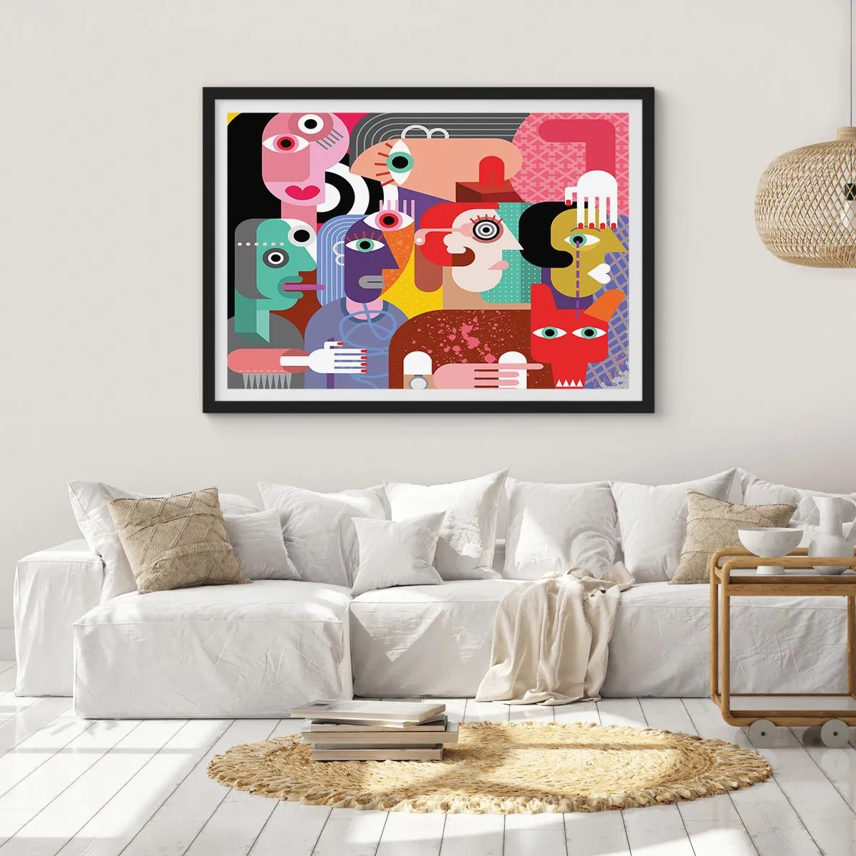 Poster in einem schwarzem Rahmen - Bunte Abstraktion mit geometrischen Flächen - 100x70cm - Wir sind von Herrn Picasso - Moderne Wanddekoration für Wohnzimmer und Schlafzimmer ARTTOR