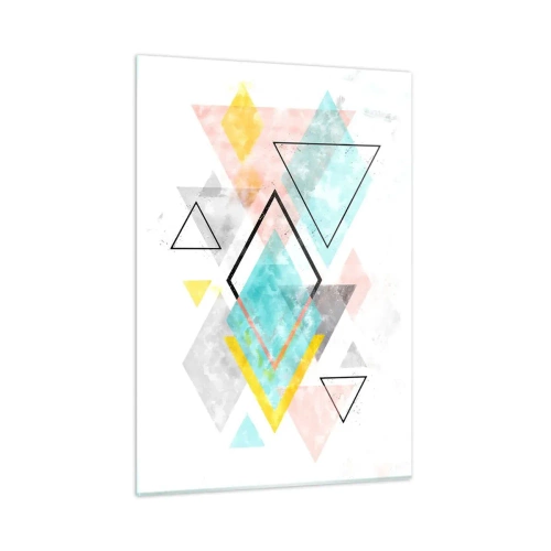 Glasbild - Bild auf glas - Bunte geometrische Formen auf weißem Hintergrund im abstrakten Stil - 50x70cm - Geometrisches Spiel - Moderne Wanddekoration für Wohnzimmer und Schlafzimmer ARTTOR