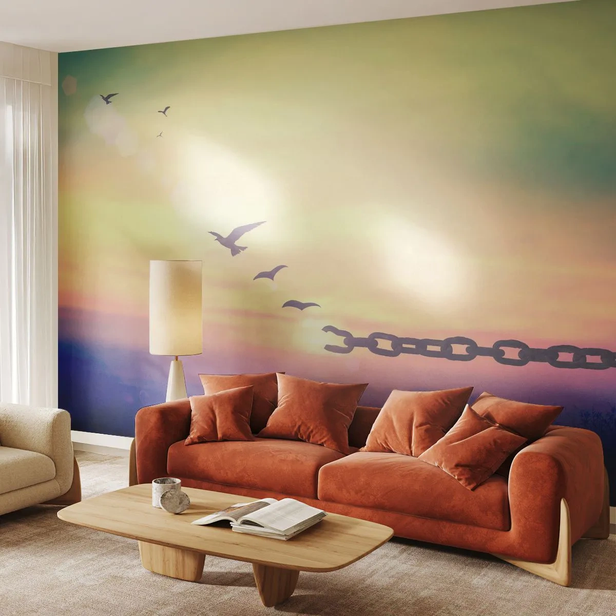 Fototapete Premium Sand - Der Sieg der Freiheit - Abstraktion, Vögel, Stück - 400x280 cm