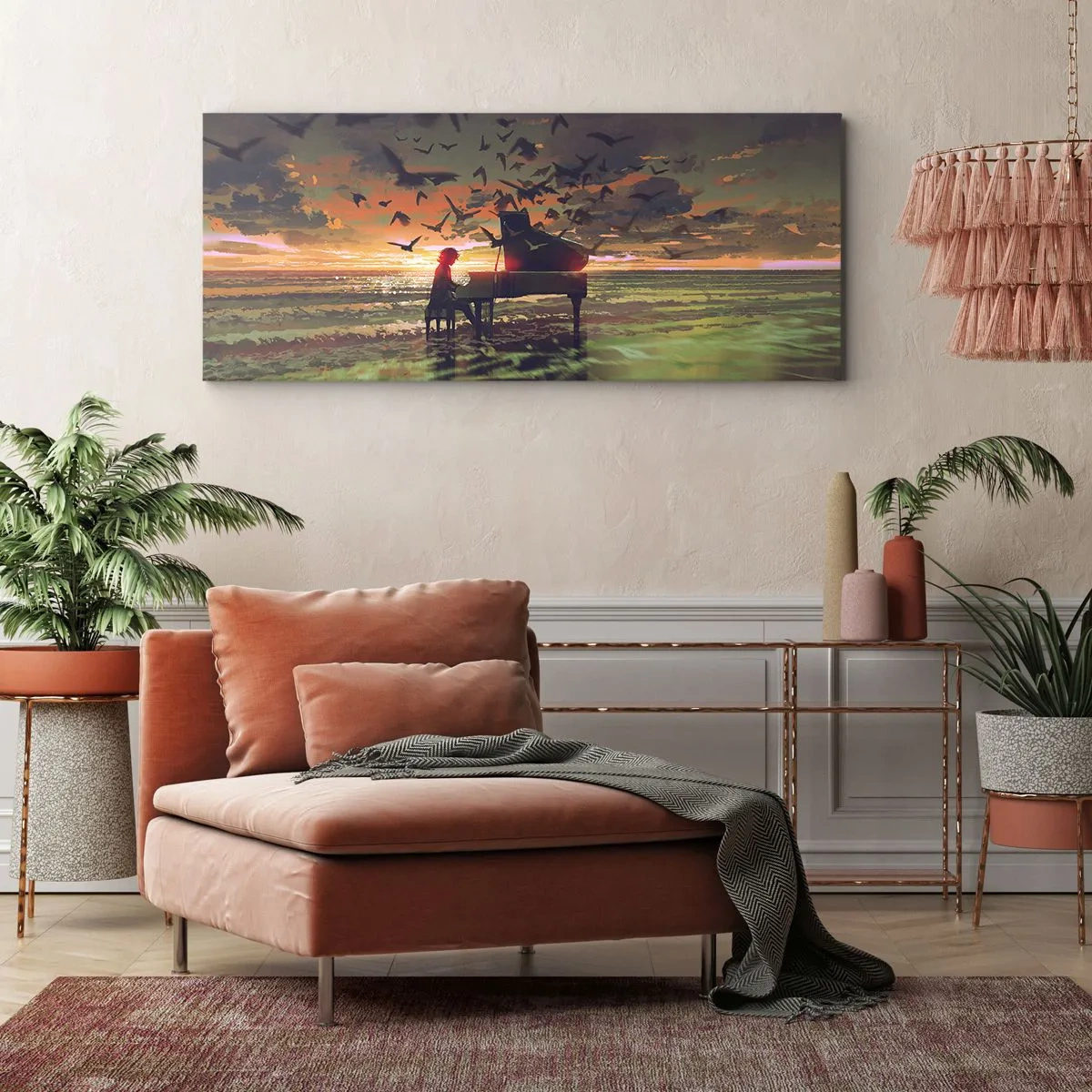 Bild auf Leinwand - Leinwandbild - Konzert für Klavier und Wellen - 90x30 cm