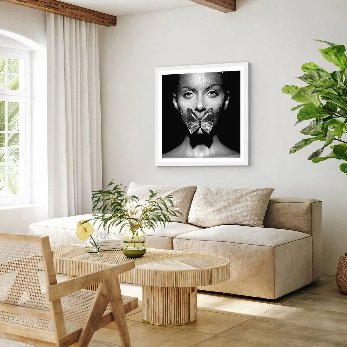 Poster in einem weißen Rahmen - Schmetterlingskuss - 50x50 cm