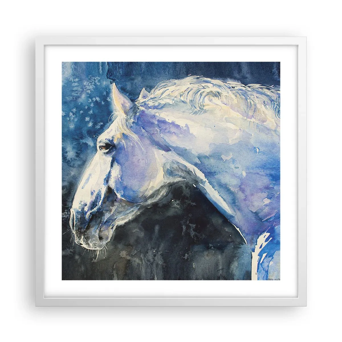 Poster in einem weißen Rahmen - Porträt in blauem Glanz - 50x50 cm