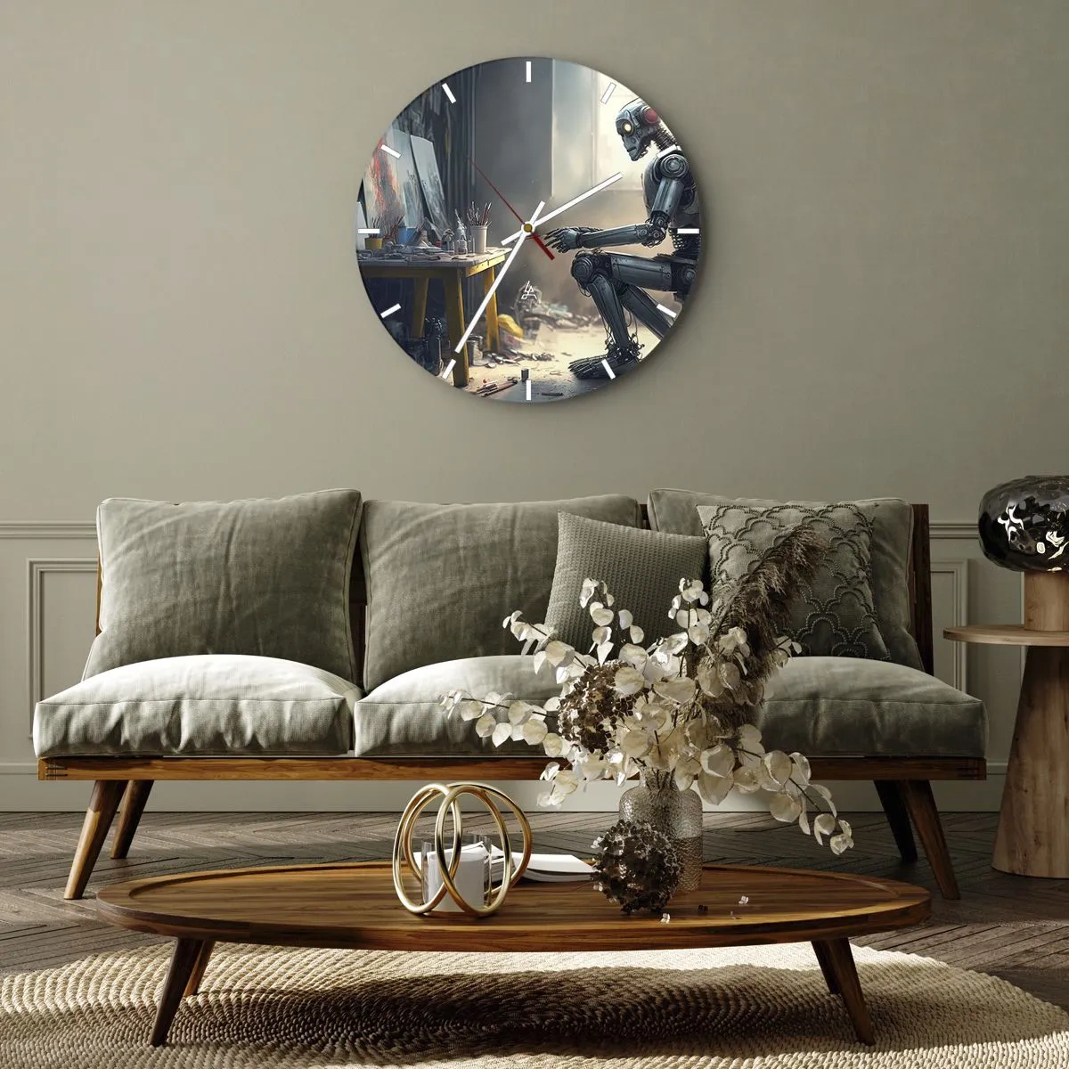 Wanduhr - Glasuhr - Schöpfungsakt - 40x40 cm