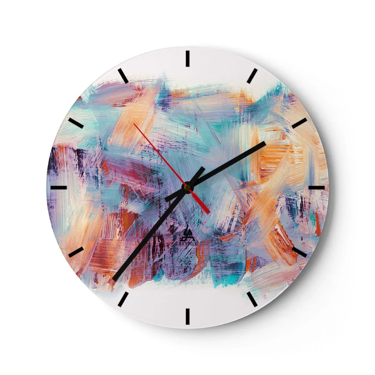 Wanduhr - Glasuhr - Dynamische Pinselstriche in leuchtenden Farben - 30x30cm - Buntes Durcheinander - Moderne Wanddekoration für Wohnzimmer, Küche und Schlafzimmer ARTTOR