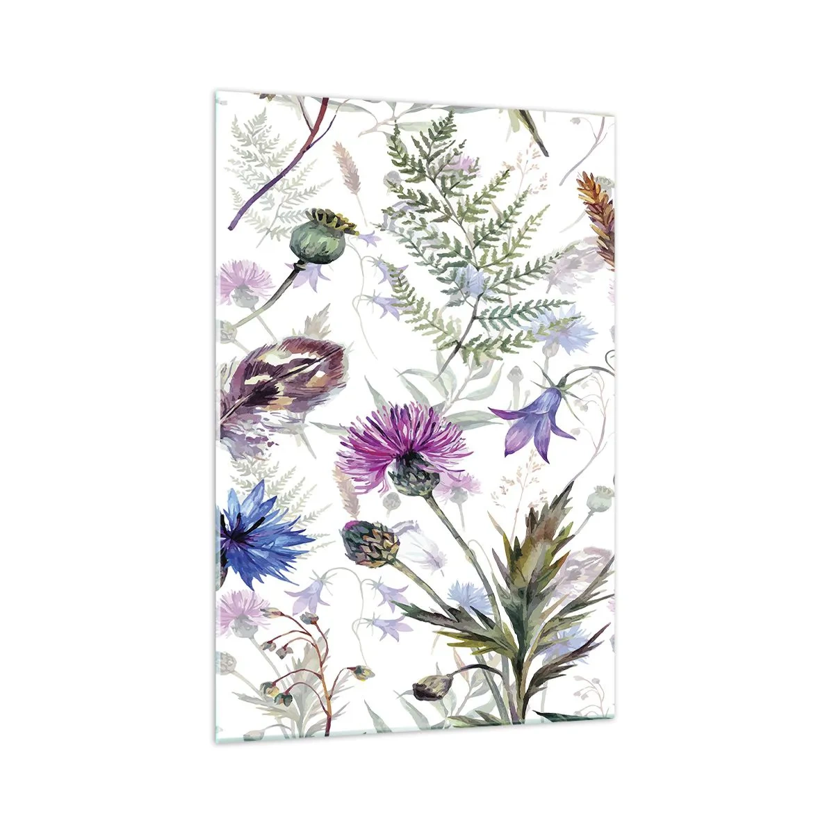 Glasbild - Bild auf glas - Aquarellblumen und Kräuter auf weißem Hintergrund im Herbarium-Stil - 70x100cm - Polnisches Herbarium - Moderne Wanddekoration für Wohnzimmer und Schlafzimmer ARTTOR