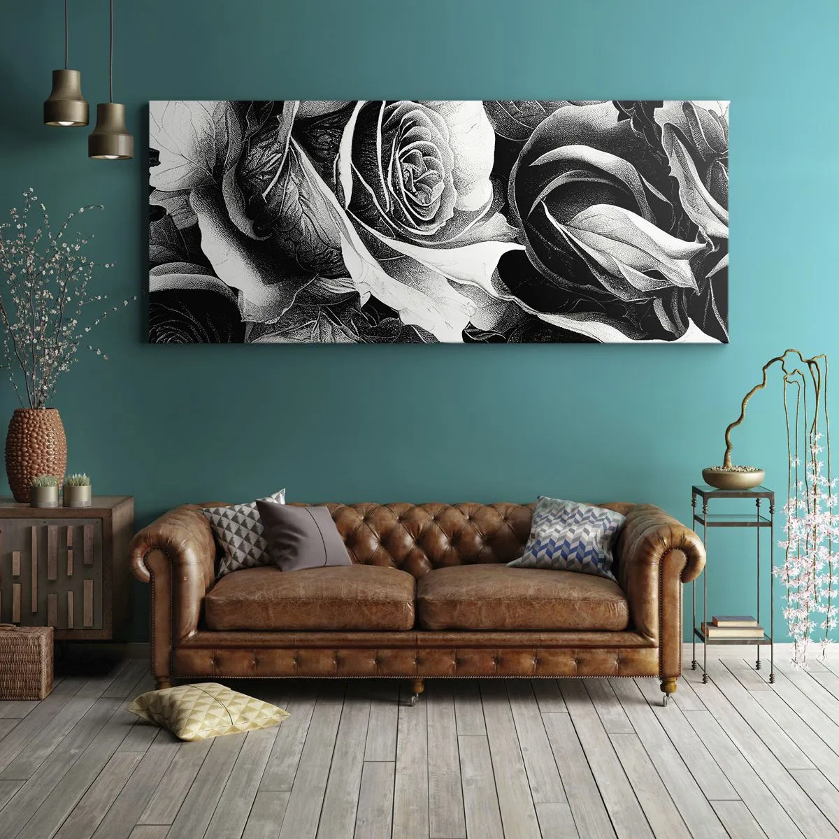 Bild auf Leinwand - Leinwandbild - Schwarze und weiße Rosen in einer eleganten Komposition - 140x50cm - Immer Königin - Moderne Wanddekoration für Wohnzimmer und Schlafzimmer ARTTOR