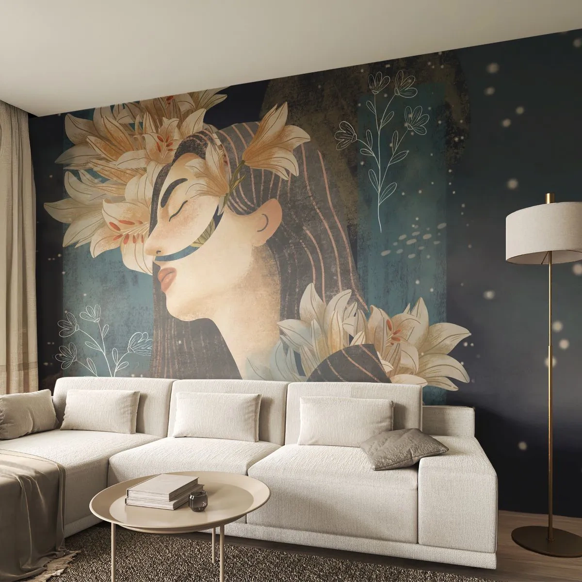 Fototapete Standard Eco - Ein Märchen über eine Prinzessin mit Lilien - Abstraktion, Frau, Blumen - 300x210 cm