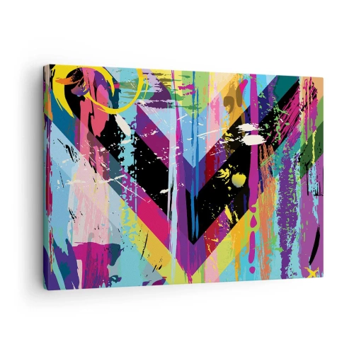 Bild auf Leinwand - Leinwandbild - Abstraktes Muster mit bunten geometrischen Formen - 70x50cm - Von oben nach unten - Moderne Wanddekoration für Wohnzimmer und Schlafzimmer ARTTOR