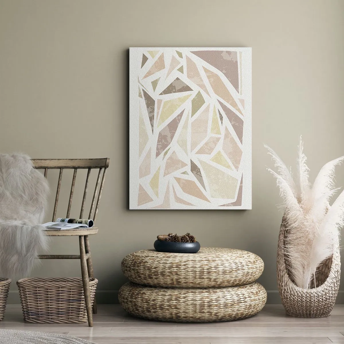 Bild auf Leinwand - Leinwandbild - Abstrakte geometrische Formen in Pastellfarben - 50x70cm - Buntglas-Komposition - Moderne Wanddekoration für Wohnzimmer und Schlafzimmer ARTTOR