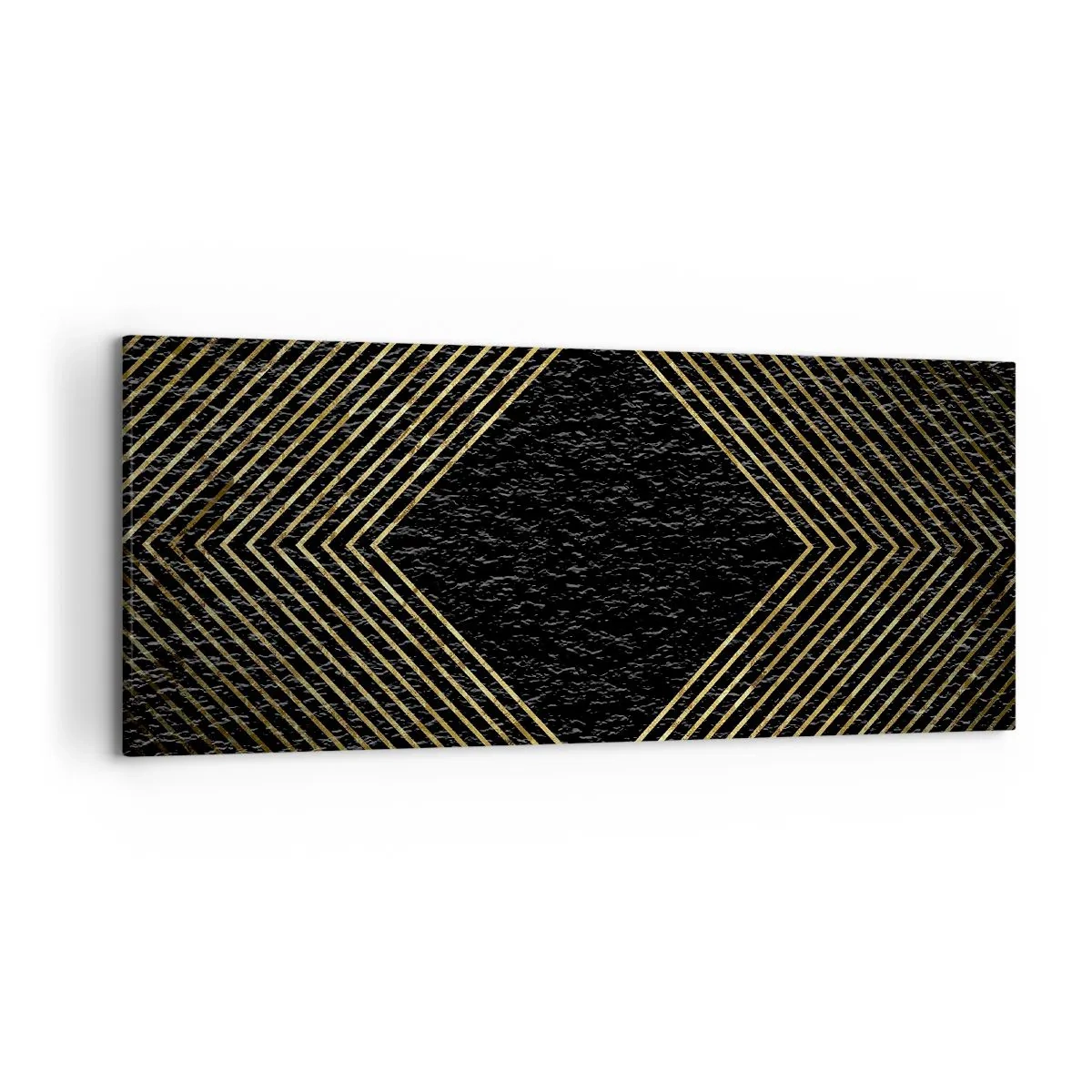 Bild auf Leinwand - Leinwandbild - Schwarzer Hintergrund mit einem geometrischen Muster aus goldenen Linien - 120x50cm - Geometrie im glamourösen Stil - Moderne Wanddekoration für Wohnzimmer und Schlafzimmer ARTTOR