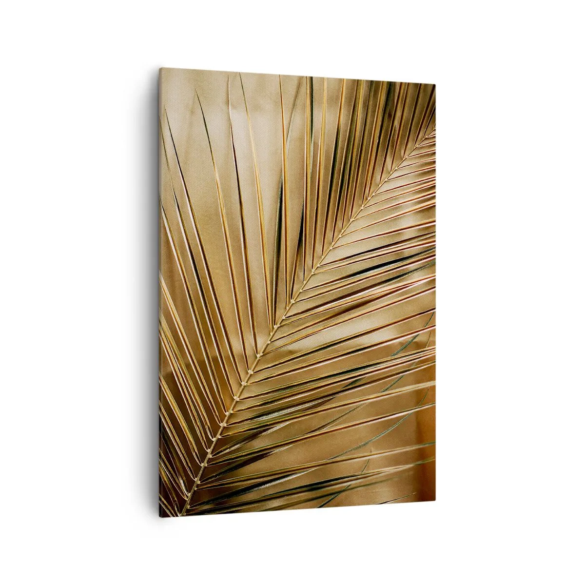 Bild auf Leinwand - Leinwandbild - Goldenes Palmblatt auf einem einfarbigen Hintergrund - 70x100cm - Natürliche Kolonnade - Moderne Wanddekoration für Wohnzimmer und Schlafzimmer ARTTOR