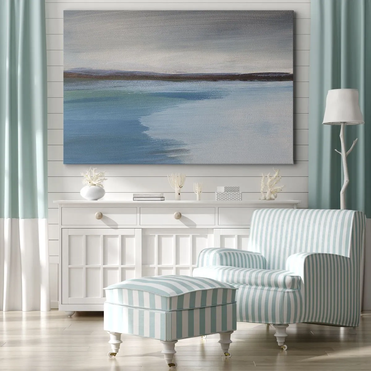 Bild auf Leinwand - Leinwandbild - Eine minimalistische Landschaft mit Wasserlinie und Horizont - 70x50cm - Horizontale Landschaft - Moderne Wanddekoration für Wohnzimmer und Schlafzimmer ARTTOR