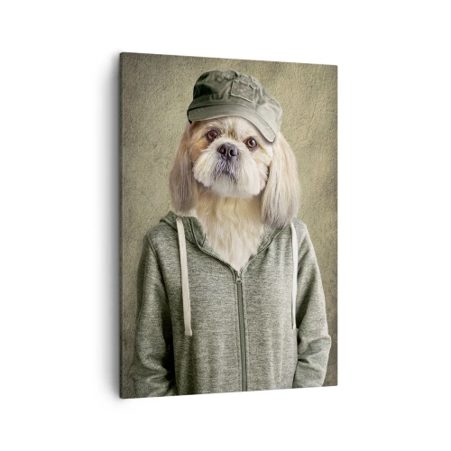 Bild auf Leinwand - Leinwandbild - Stilisierte Porträts eines Löwen, eines Hundes und eines Elefanten in eleganter Kleidung - 50x70cm - ich bevorzuge Gelassenheit - Moderne Wanddekoration für Wohnzimmer und Schlafzimmer ARTTOR