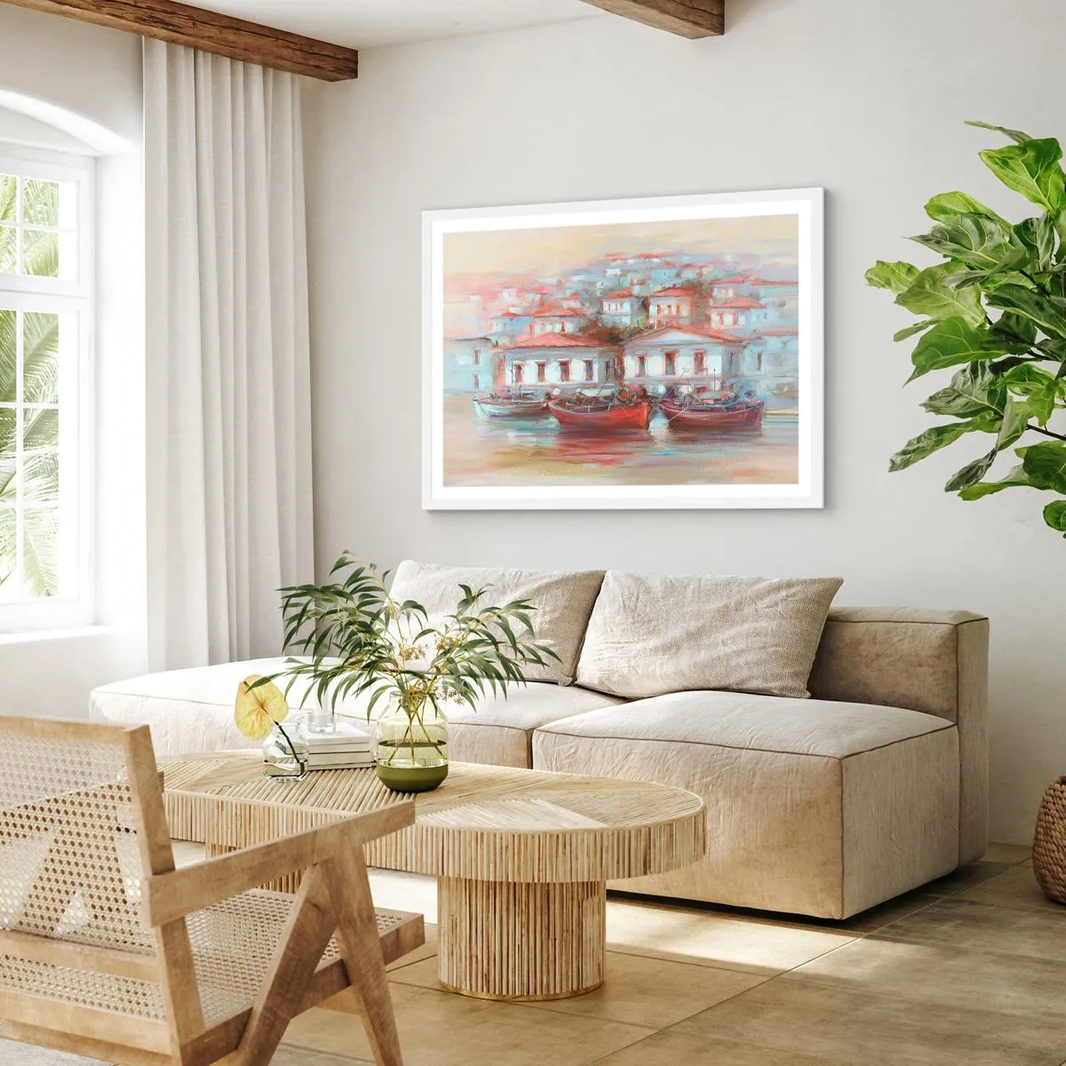 Poster in einem weißen Rahmen - Glückliche Stadt - 70x50 cm