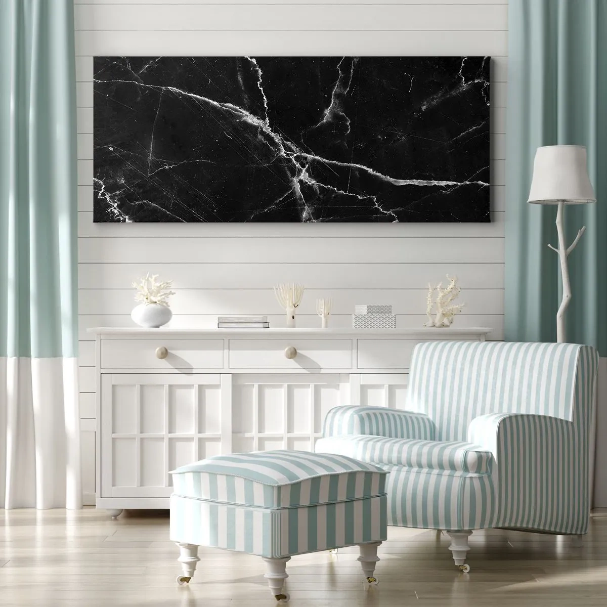Bild auf Leinwand - Leinwandbild - Schwarzer Marmor mit weißen Adern im Detail - 120x50cm - Geheimleben des Steins - Moderne Wanddekoration für Wohnzimmer und Schlafzimmer ARTTOR